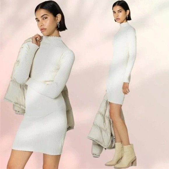 JOHN ELLIOTT GINZA RIb Long Sleeve Mock Mini Dress in Feather - Picture 4 of 15